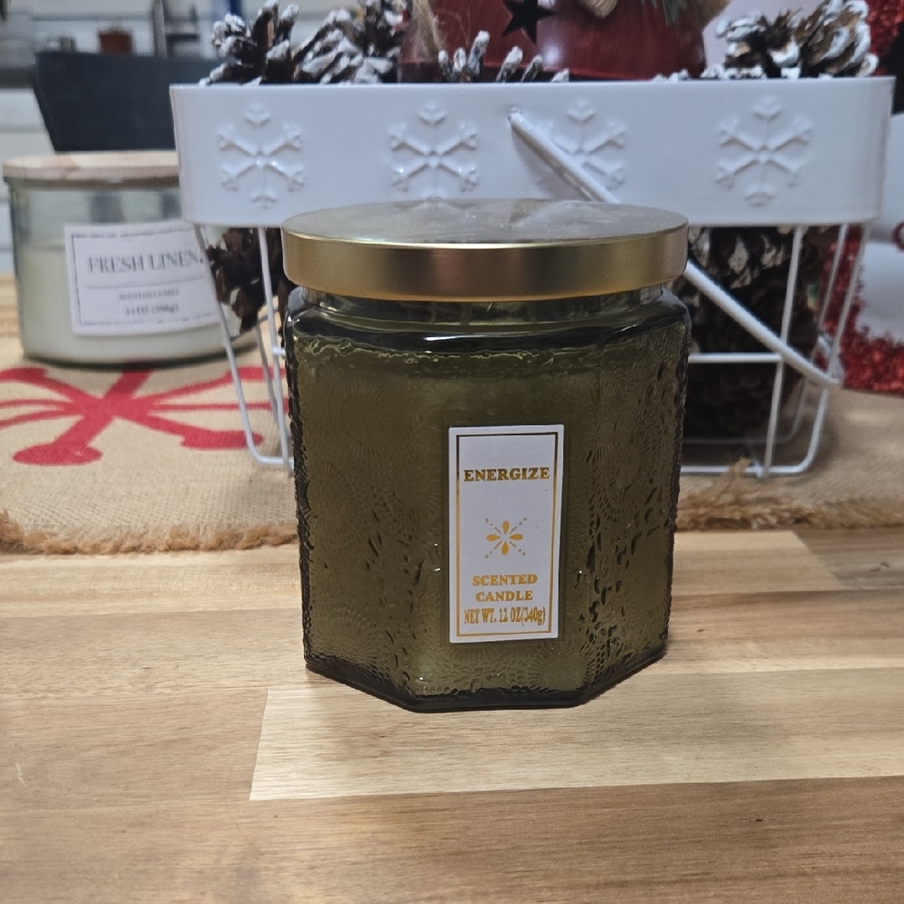 Greenbrier International Embossed Glass Triple Wick Scented Candle
